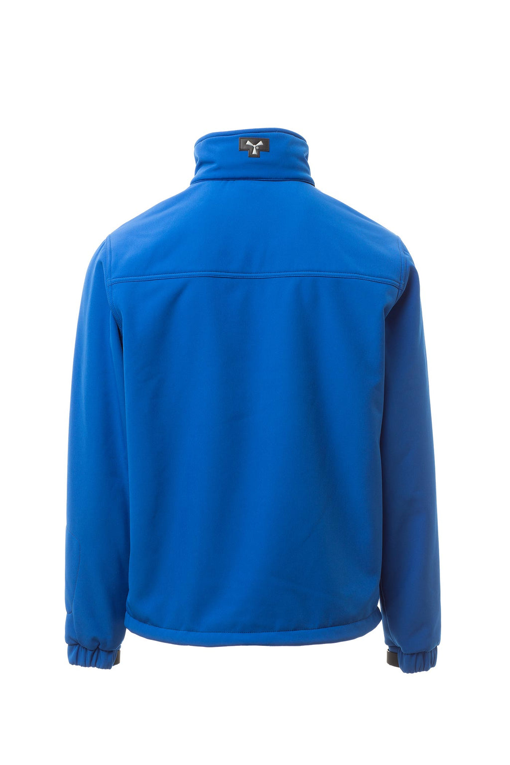 Herren Arbeitsjacke aus Softshell mit einrollbarer Kapuze in Blau