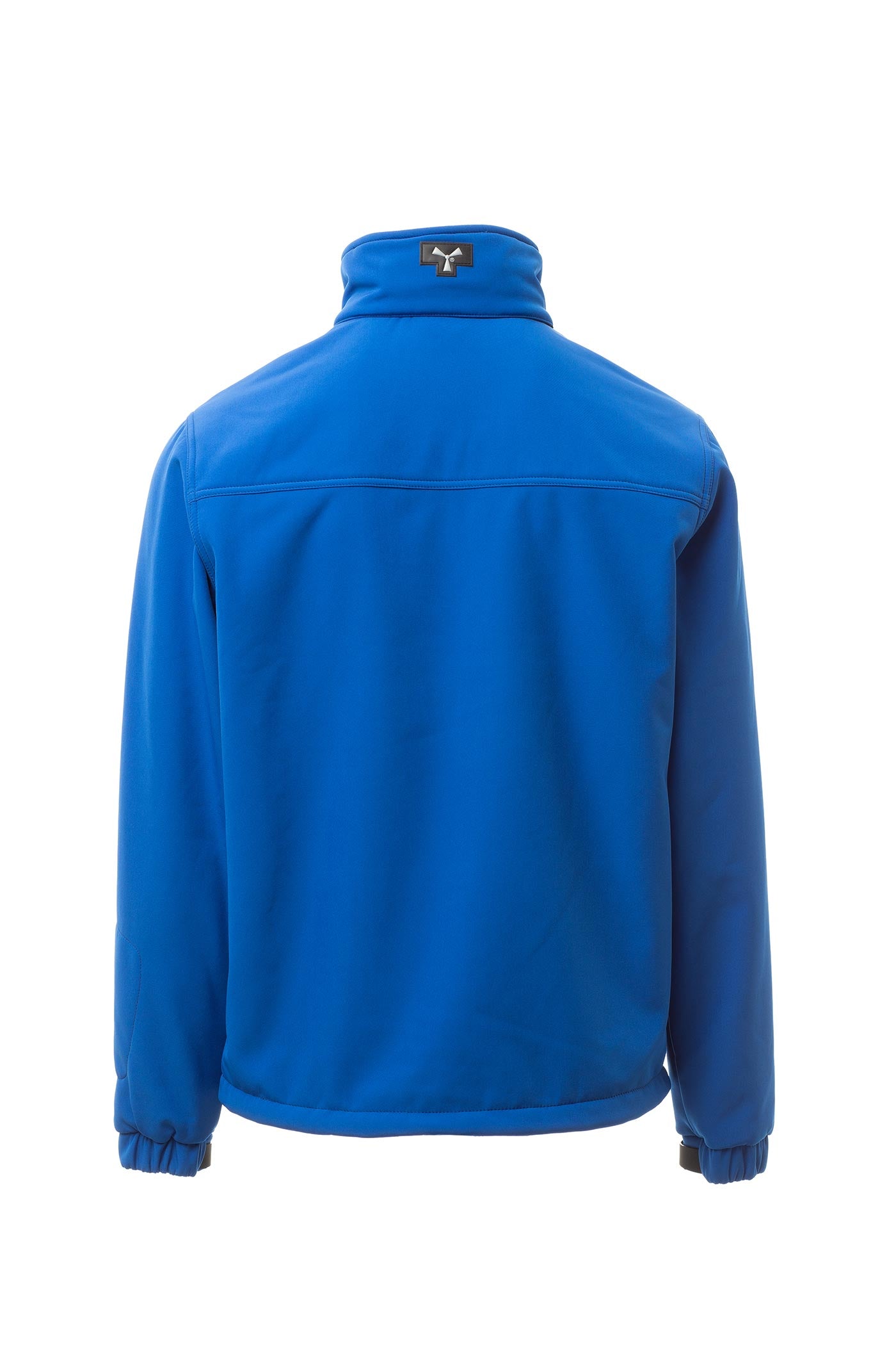 Herren Arbeitsjacke aus Softshell mit einrollbarer Kapuze in Blau