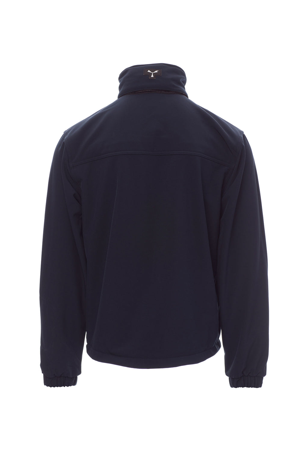 Herren Arbeitsjacke aus Softshell mit einrollbarer Kapuze in Dunkelblau