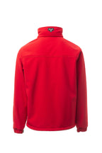 Herren Arbeitsjacke aus Softshell mit einrollbarer Kapuze in Rot