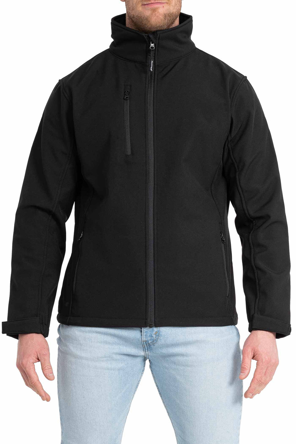 Herren Softshelljacke für die Arbeit mit Brusttasche in Schwarz