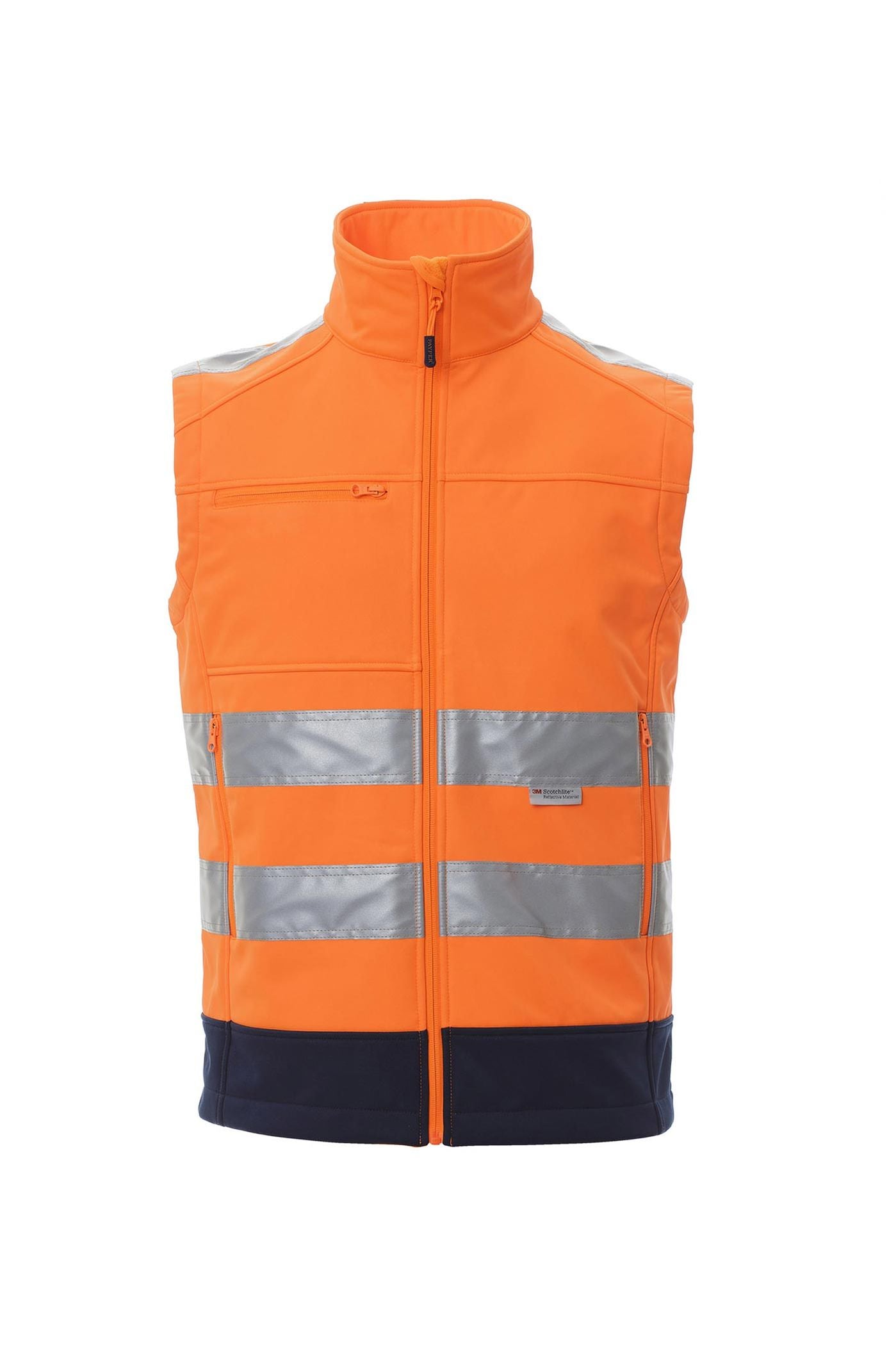 Herren Warnschutzweste Softshell mit Reißverschlusstaschen in Orange