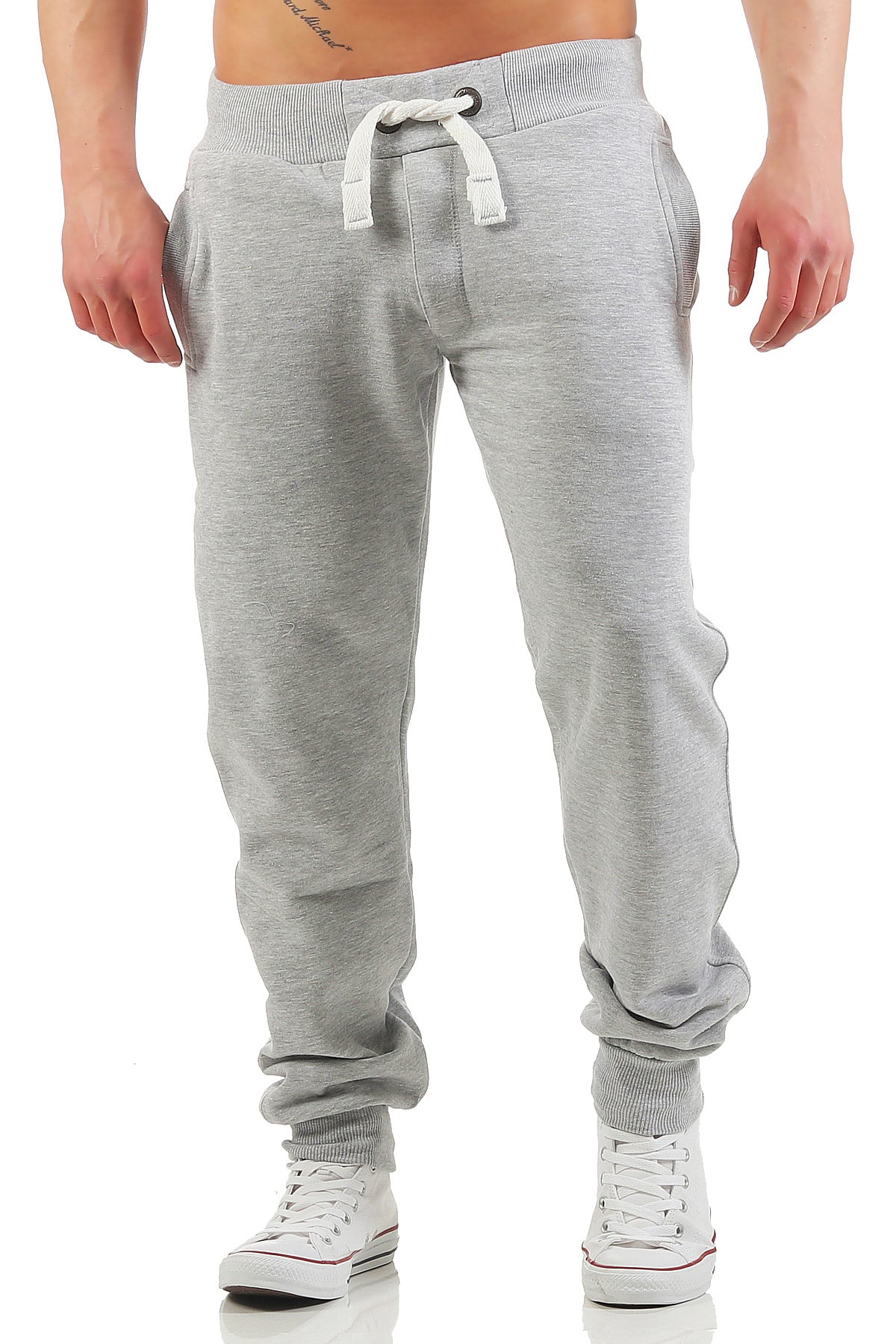 Herren Jogginghose mit breitem Bändel in Grau meliert