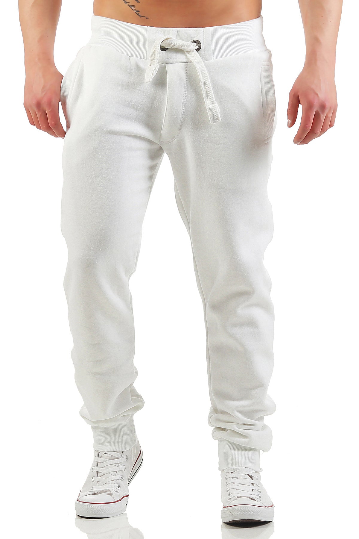 Herren Jogginghose mit breitem Bändel in Weiß