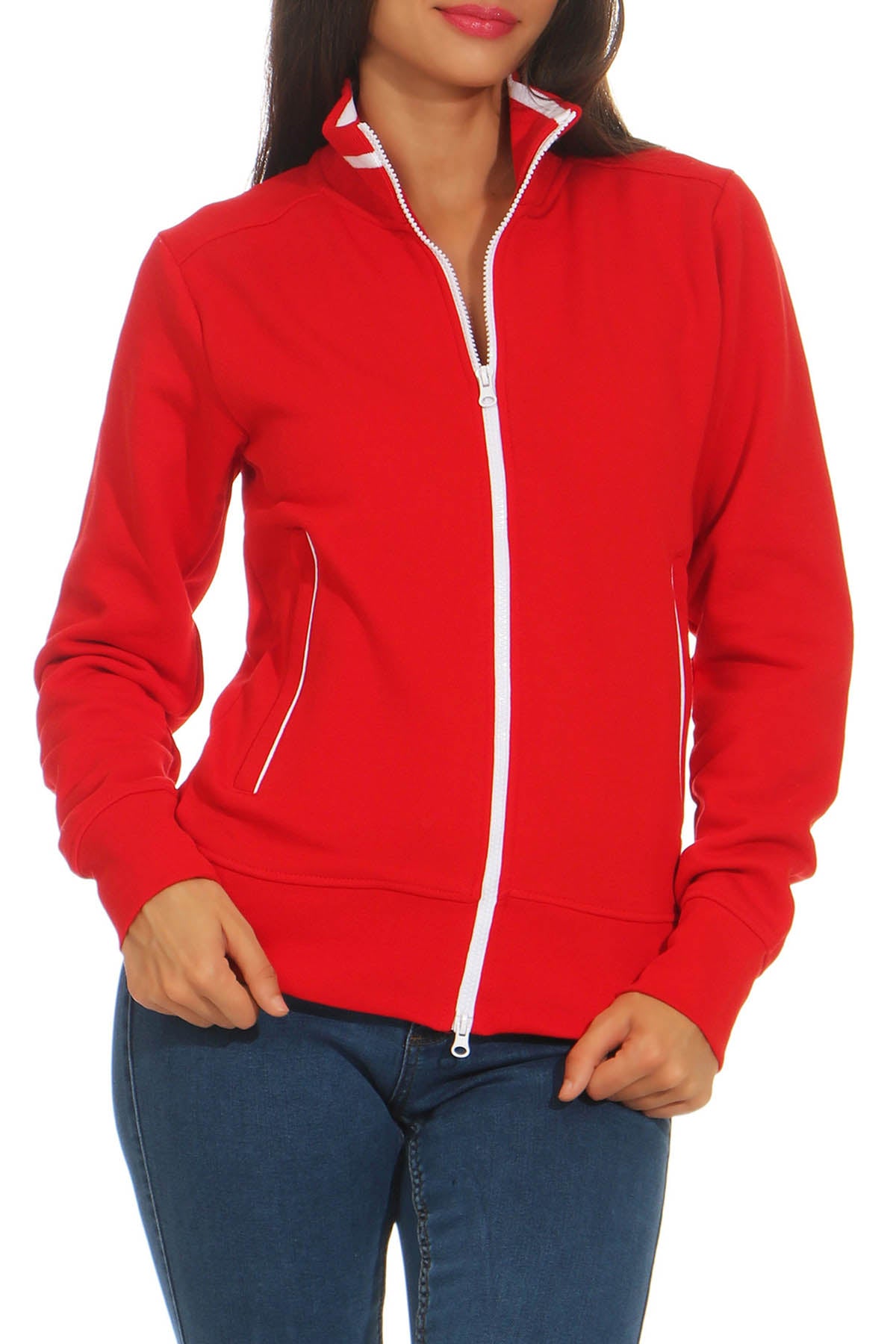 Damen Sweatjacke mit praktischen Taschen in Rot