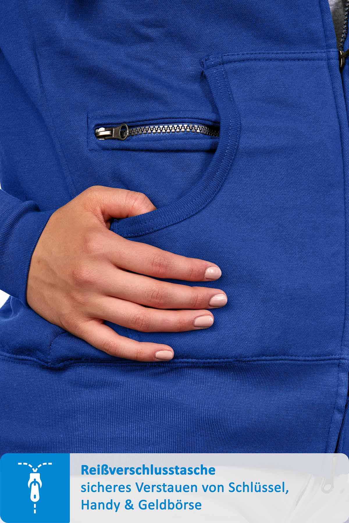 Seitentasche mit zusätzlichem Reißverschlussfach für Handy in Blau