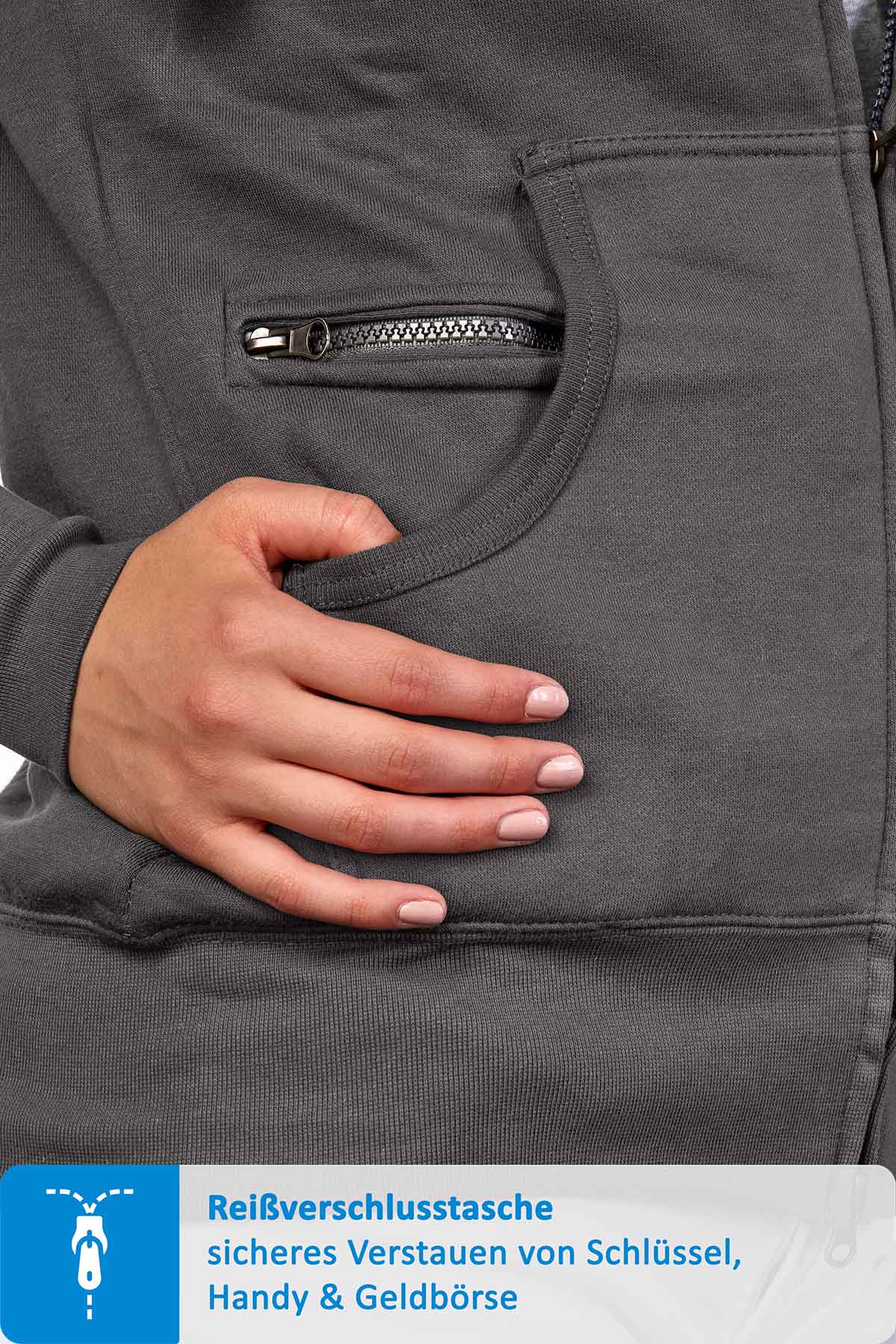 Seitentasche mit zusätzlichem Reißverschlussfach für Handy in Anthrazit