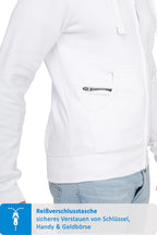 Seitentasche mit zusätzlichen Reißverschlussfach in Weiß