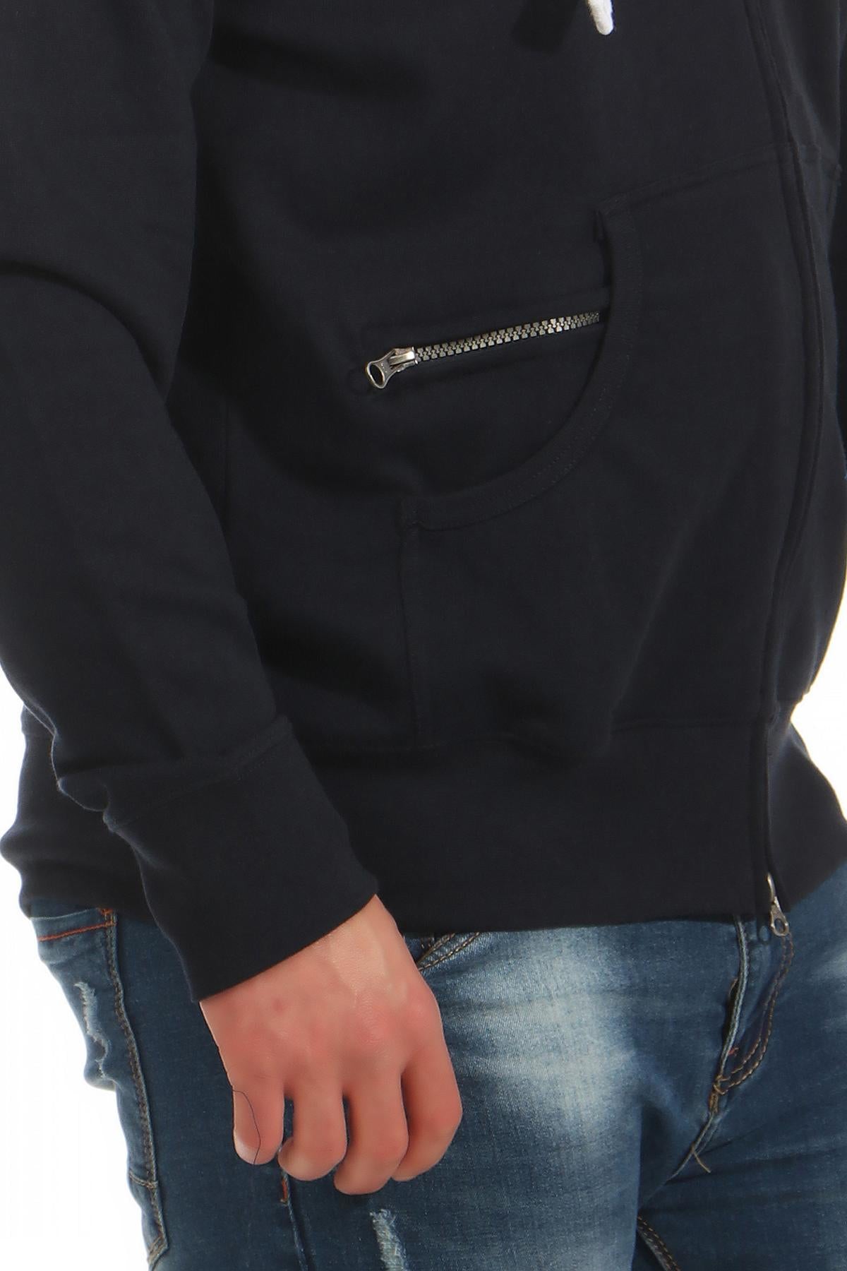 Sweatjacke Herren mit Seitentasche mit zusätzlichem Reißverschlussfach in Dunkelblau