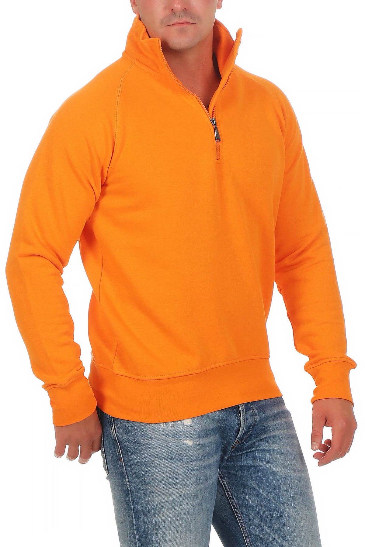 Herren Pullover mit viertel Reißverschluss robust Basic in Orange