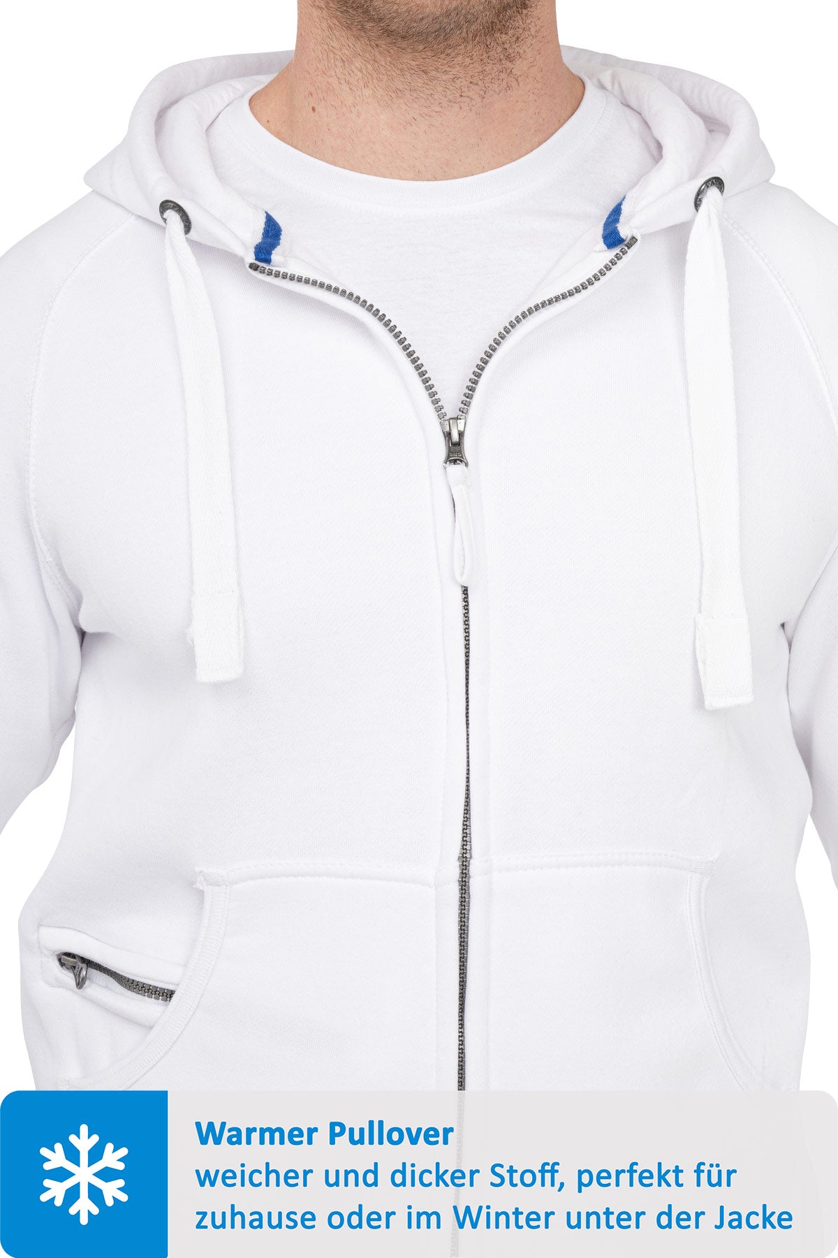 Sweatjacke für Männer mit dicken Bändeln in Weiß