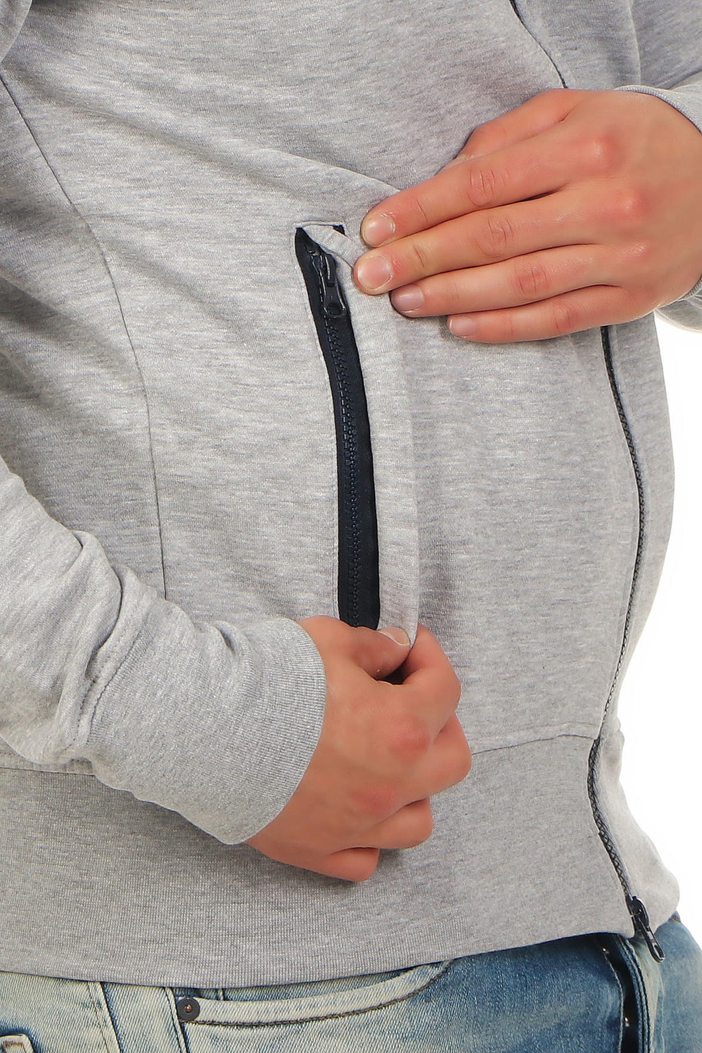 Herren Sweatjacke Zipper mit Einstecktaschen und elastischer Taille in Grau