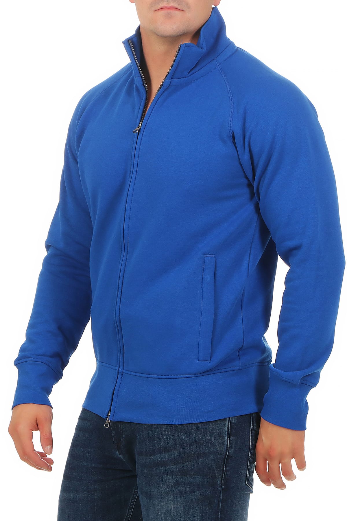 Herren Sweatjacke ohne Kapuze mit Stehkragen Stone
