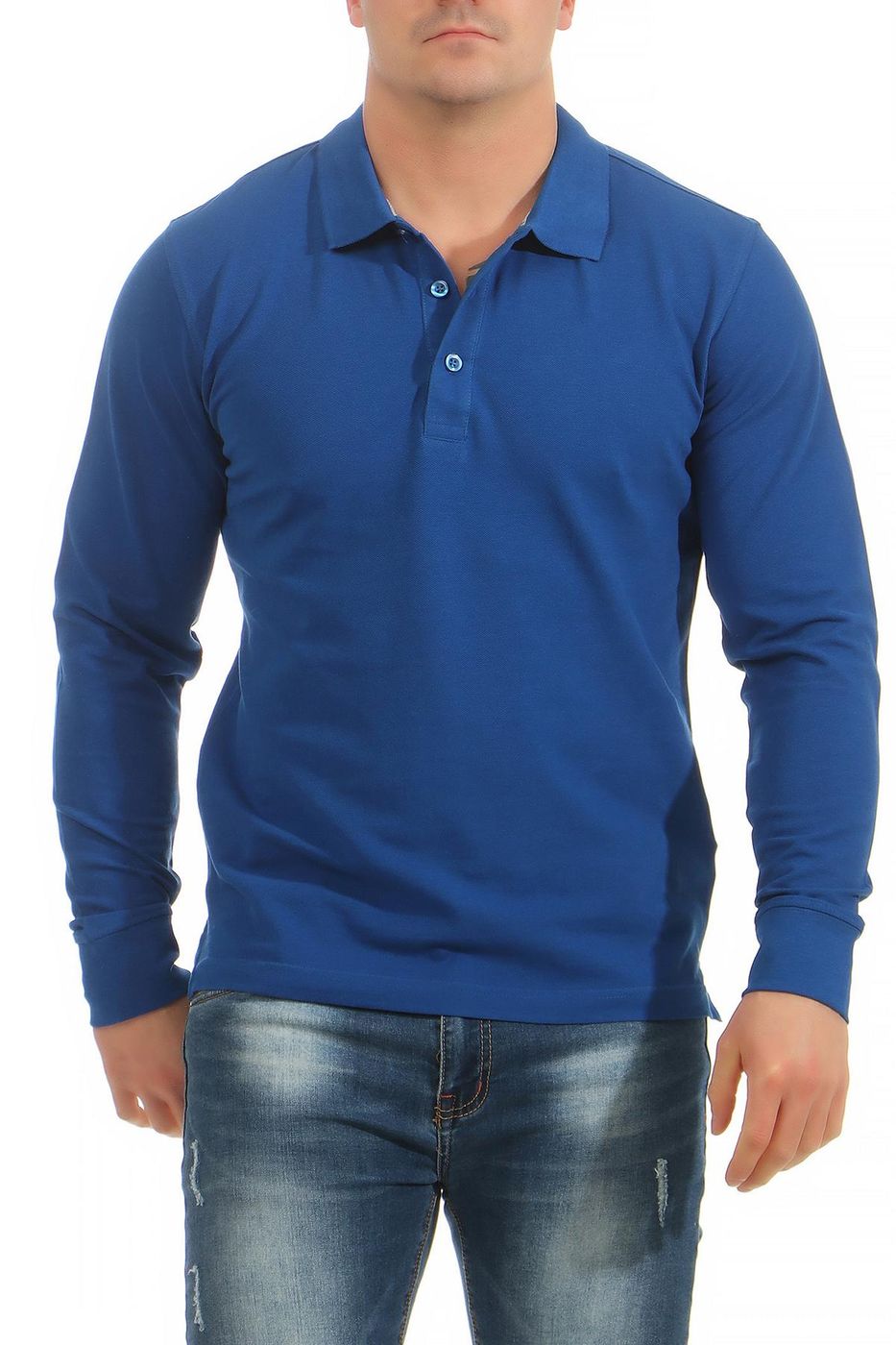 Herren langarm Poloshirt in großen Größen in Blau