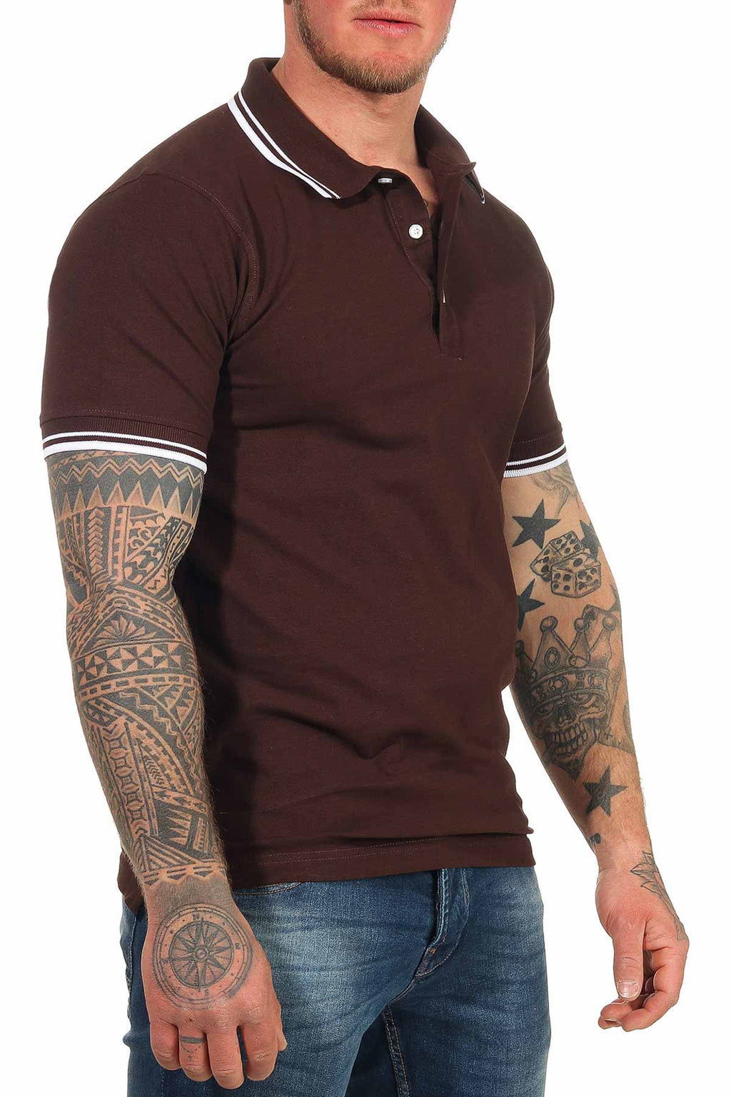 Herren Poloshirt mit 3-Knopfleiste und Kragen robust in Braun