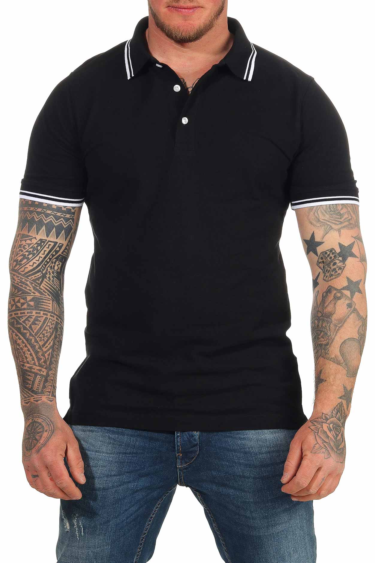 Schwarzes Herren Poloshirt mit farbiges Akzenten