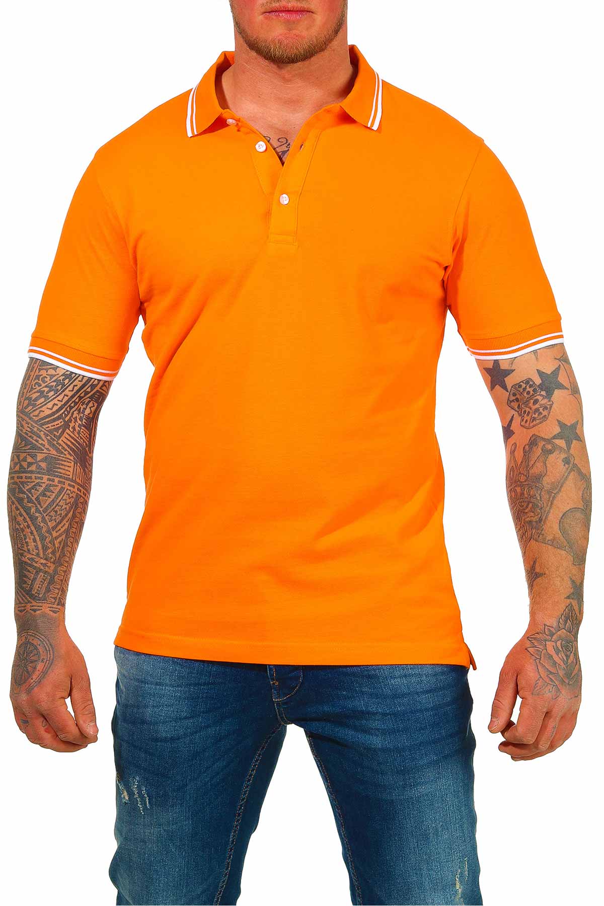 Orangenes Herren Poloshirt mit farbiges Akzenten