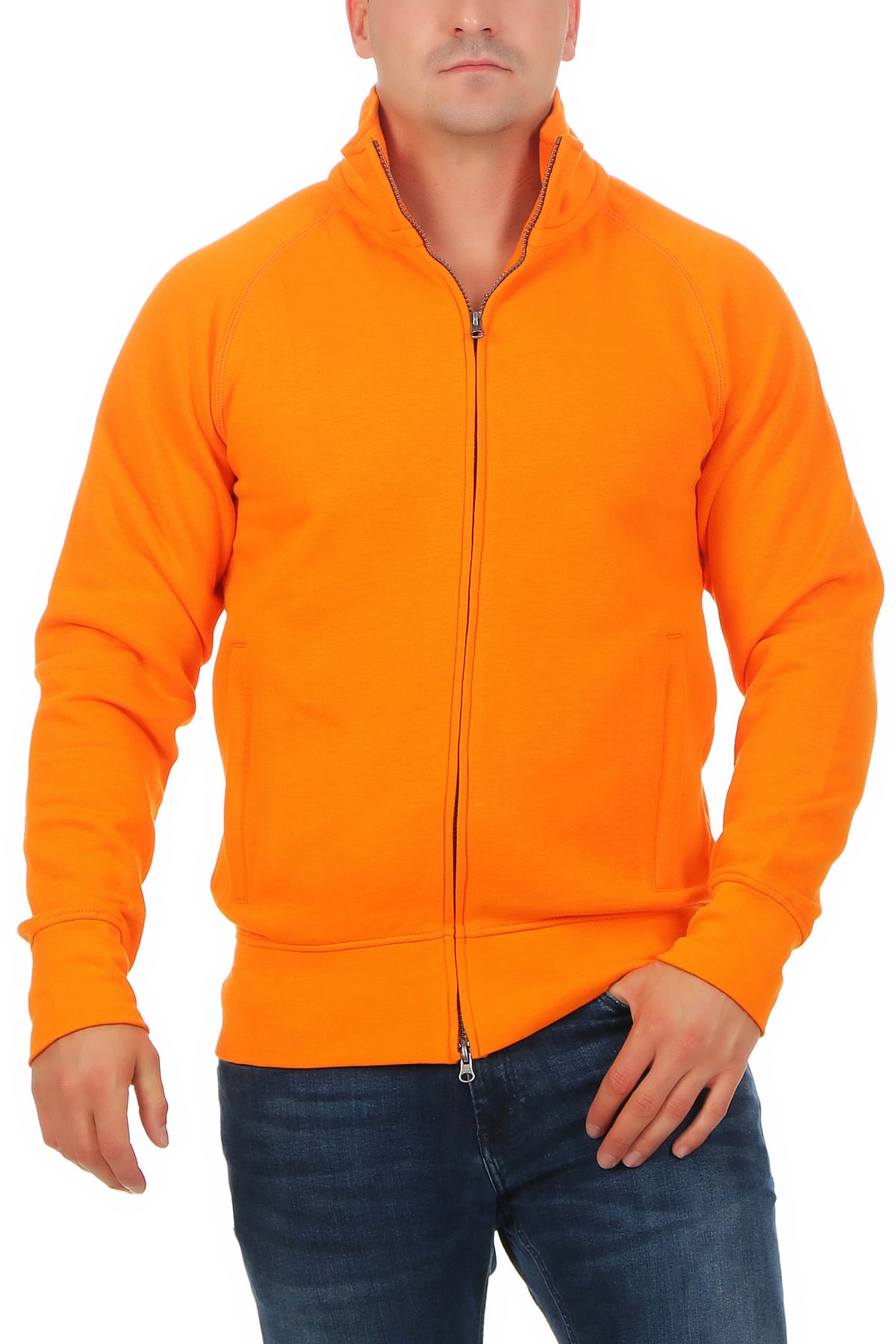 Herren Sweatjacke ohne Kapuze mit Stehkragen Stone
