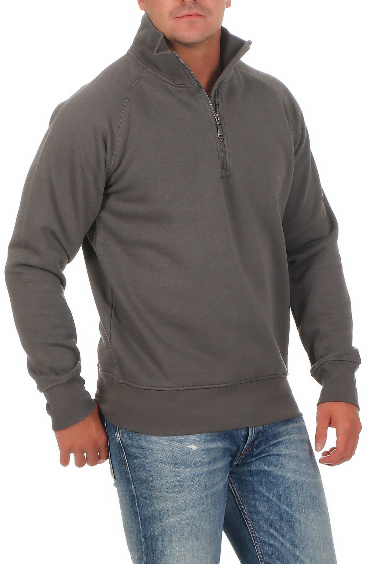 Herren Pullover mit viertel Reißverschluss robust Basic in Anthrazit