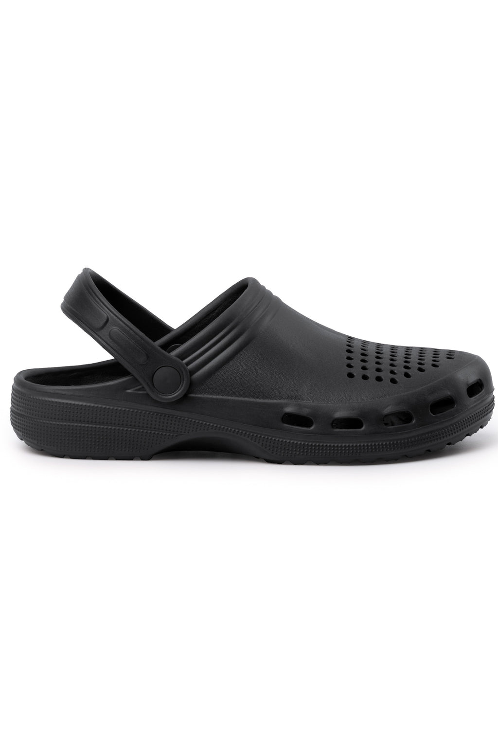 praktische Clogs mit Fersenriemen und genoppter Innensohle für sicheren Halt in Schwarz