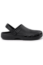praktische Clogs mit Fersenriemen und genoppter Innensohle für sicheren Halt in Schwarz