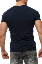 T-Shirt für Männer mit V Ausschnitt in gute Passform in Dunkelblau