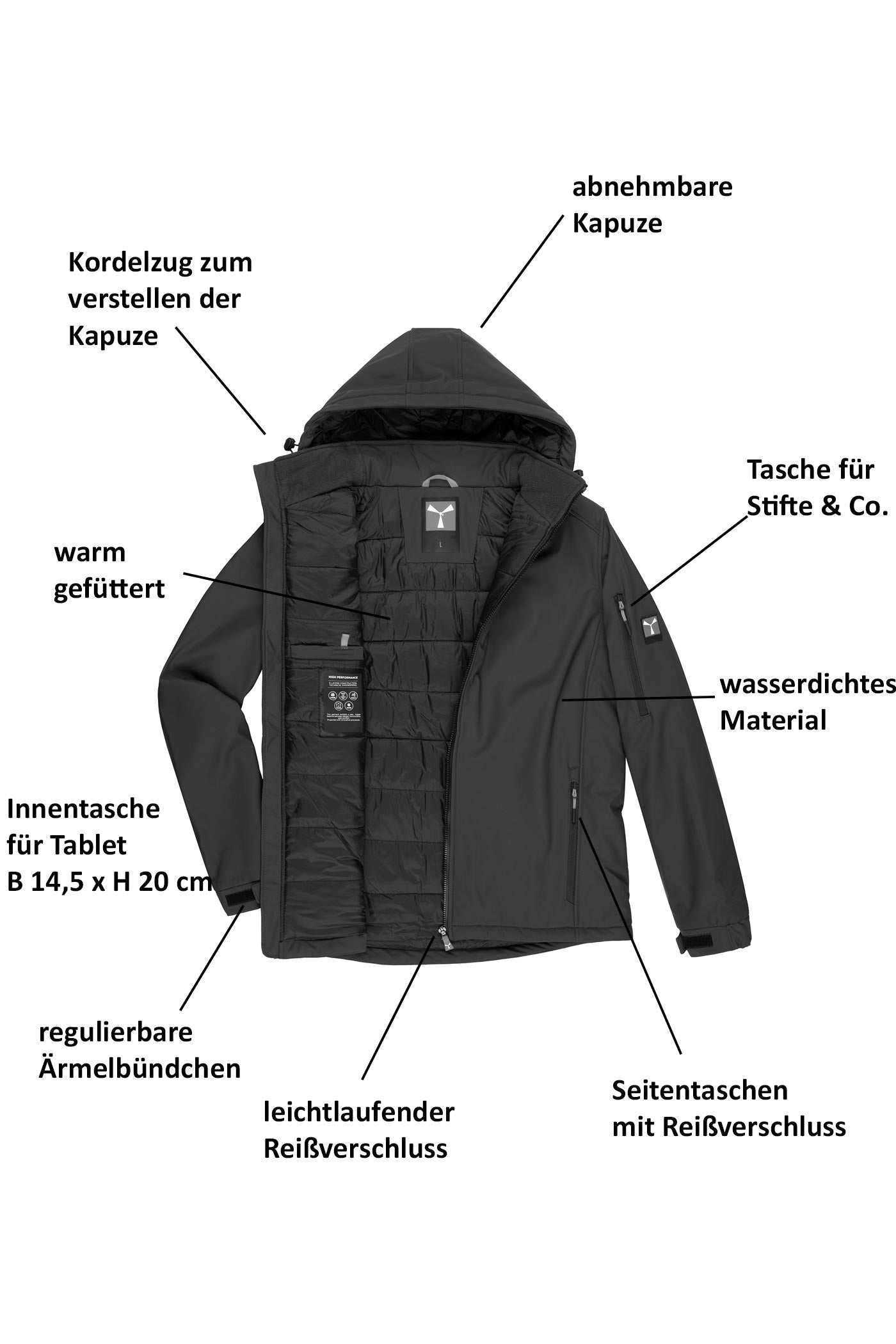 Winterjacke Herren Softshell mit vielen Taschen in Blau