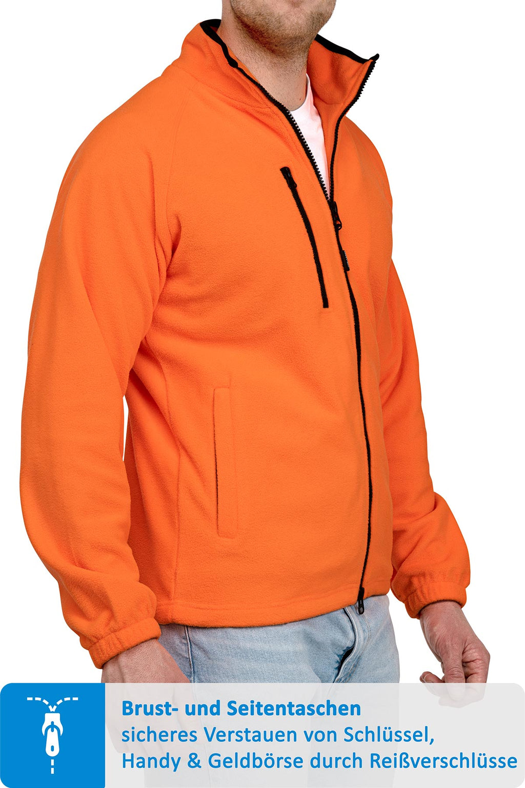 Fleecejacke für Männer robust und warm in Orange