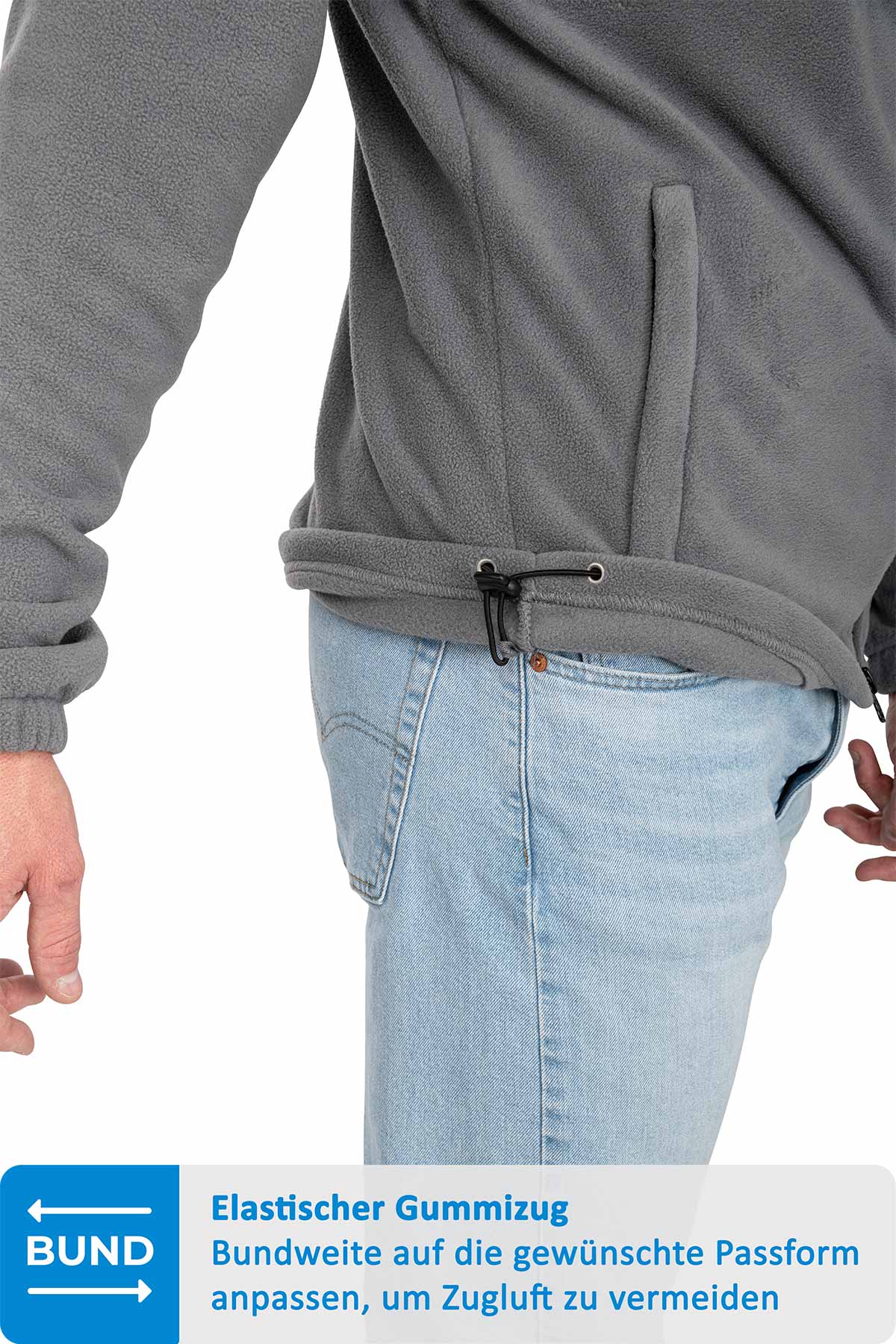 Herren Fleecejacke mit Kordelzug an der Taille in Anthrazit