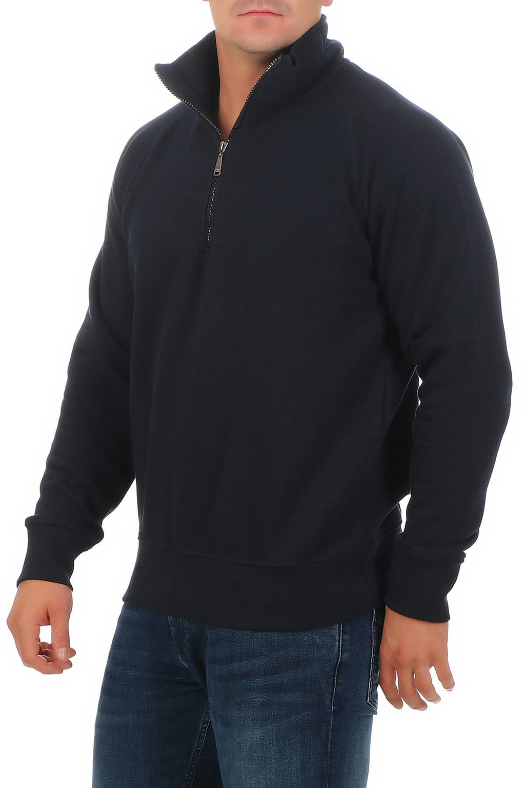 Herren Pullover mit viertel Reißverschluss robust Basic in Dunkelblau
