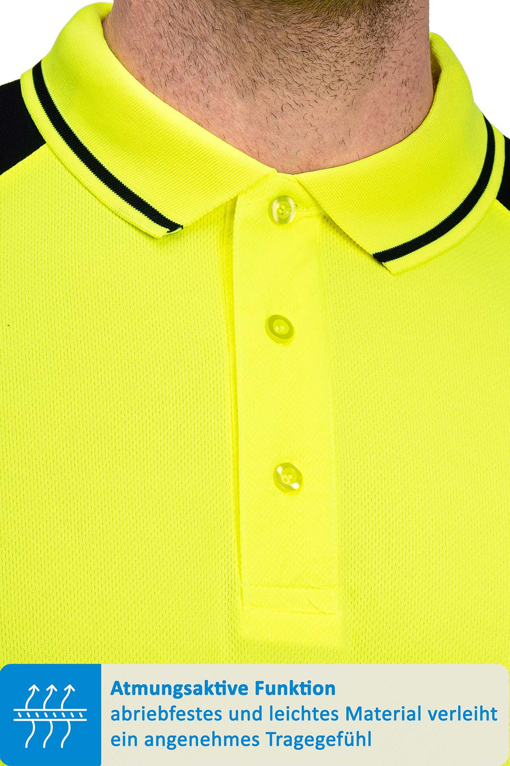 hochwertiges Warnschutz Polo mit Knopfleiste in Neon Gelb