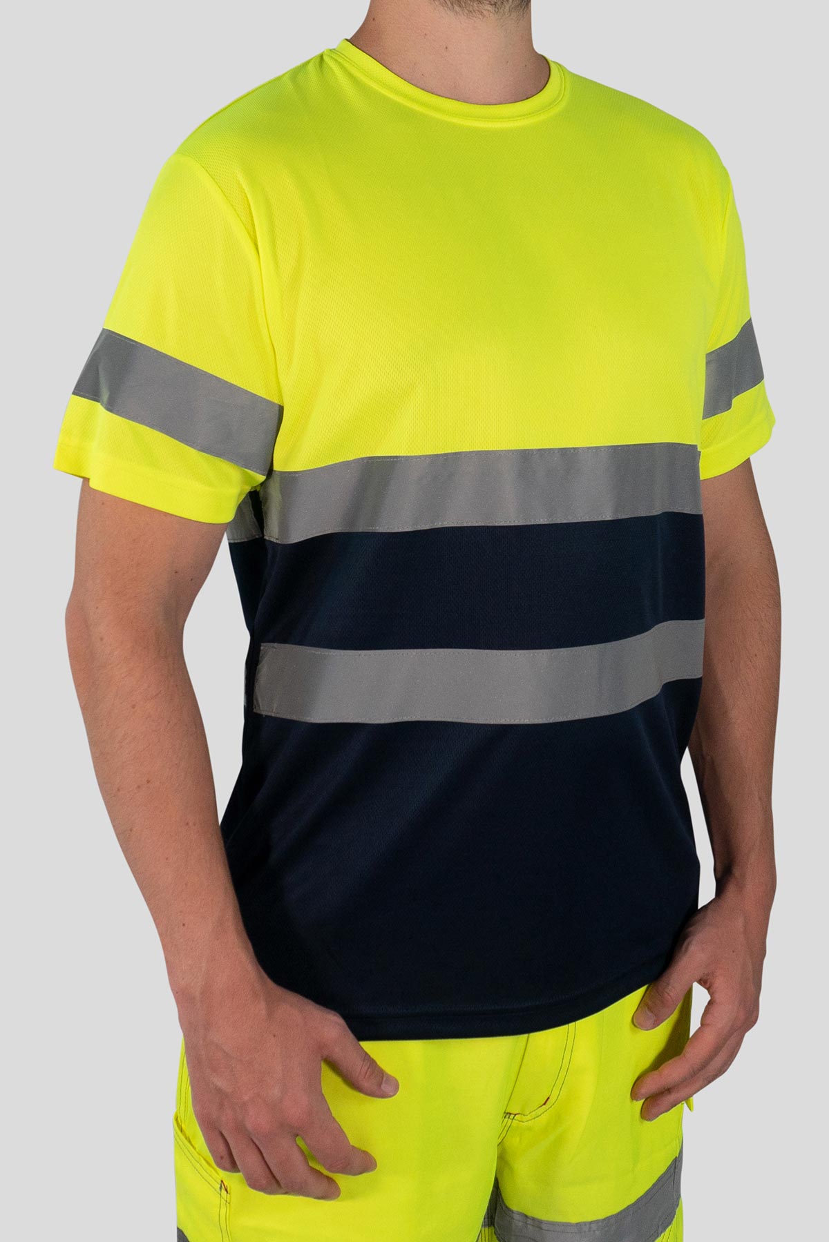 Herren Warnschutz T-Shirt mit Reflexstreifen Hohe Sichtbarkeit EN ISO 20471 Klasse 2 Delta