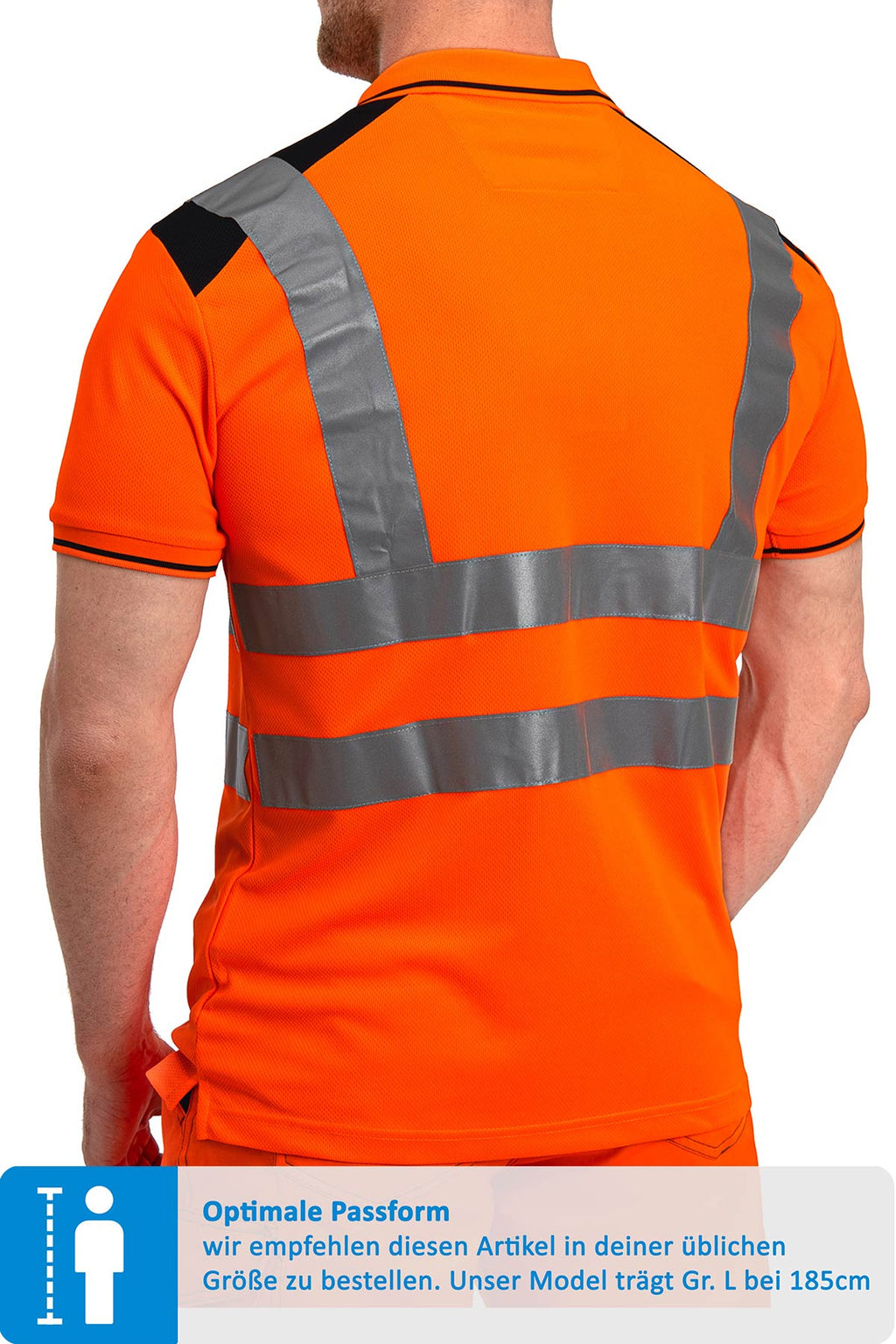 Arbeitspoloshirt fuer Maenner Warnschutz mit Reflexstreifen in Neonorange