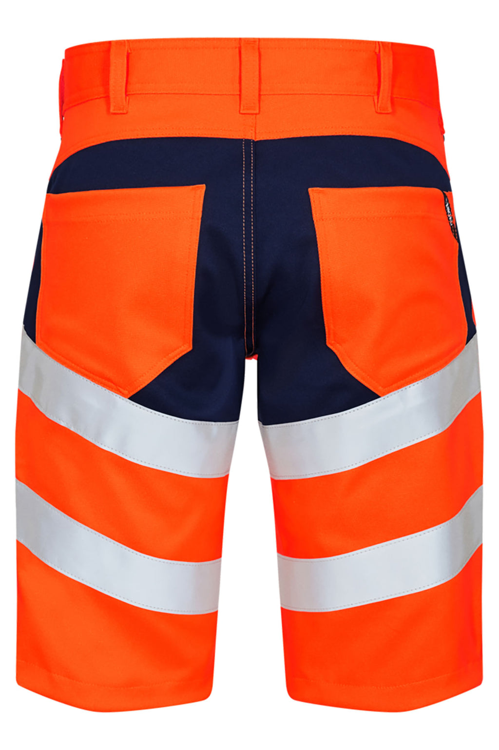Herren kurze Warnschutzhose mit Gesäßtaschen in Orange-Dunkelblau