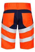 Herren kurze Warnschutzhose mit Gesäßtaschen in Orange-Dunkelblau