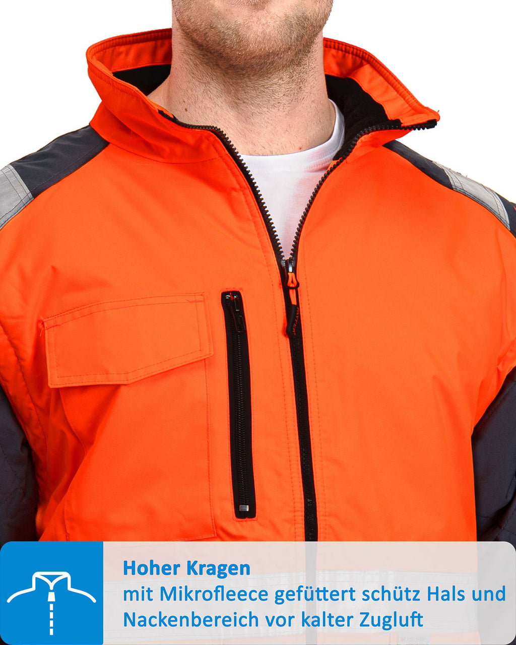 Warnschutzjacke Maenner mit Brusttaschen in Orange