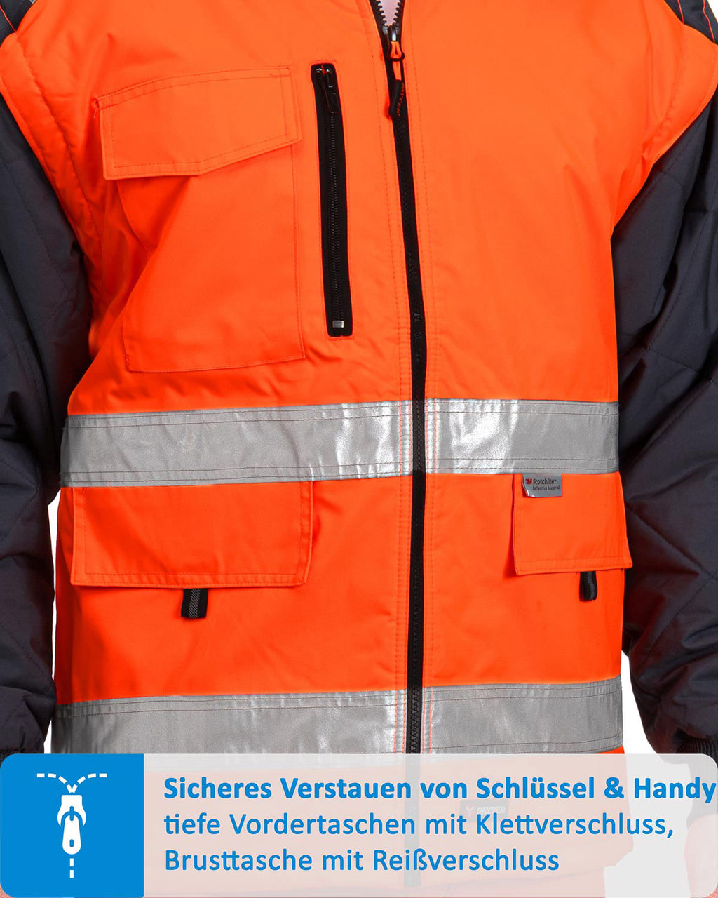 Warnschutz-Arbeitsjacke mit funktionalen Taschen in Orange
