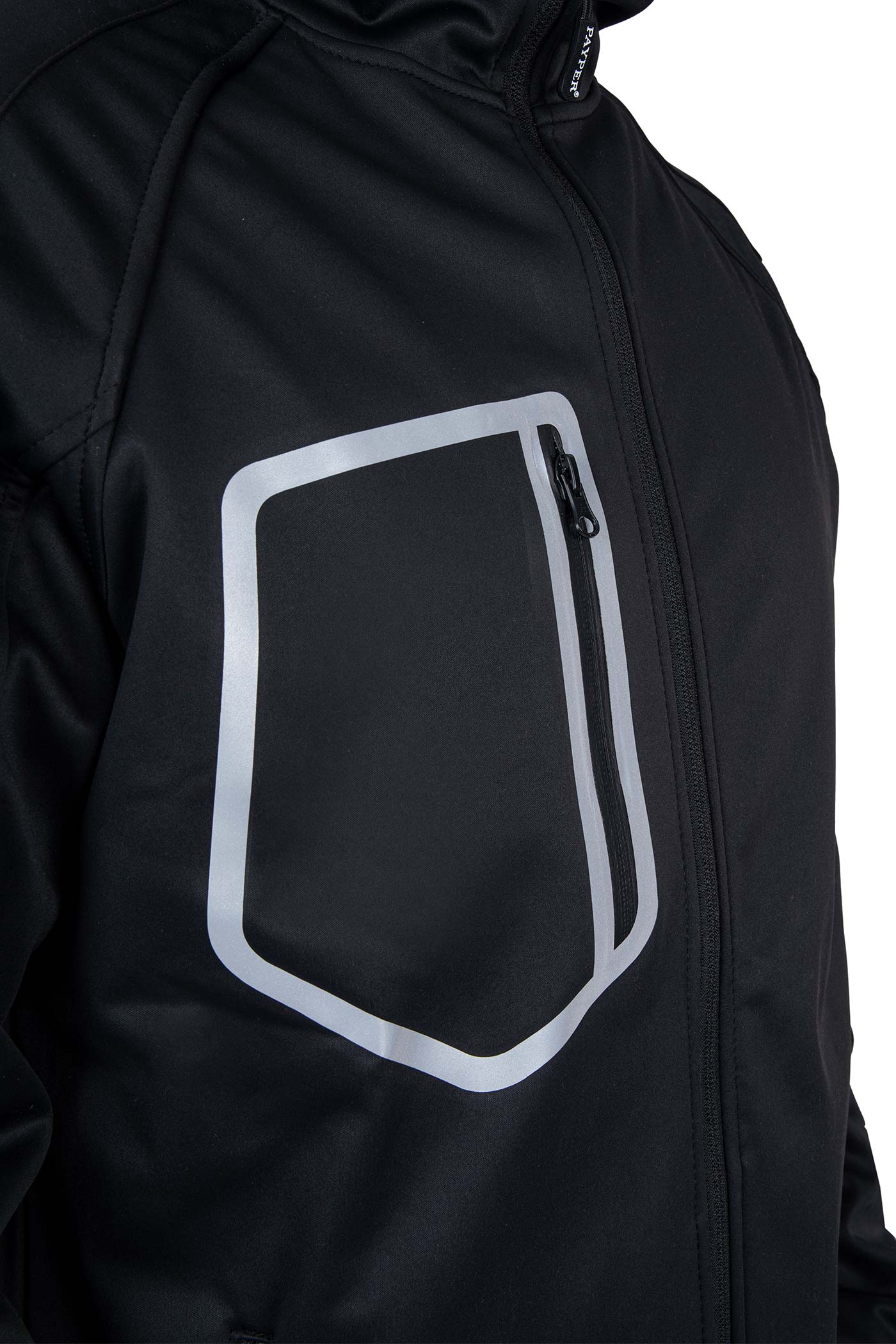 Herren Softshelljacke mit Brust und Armtasche in Schwarz