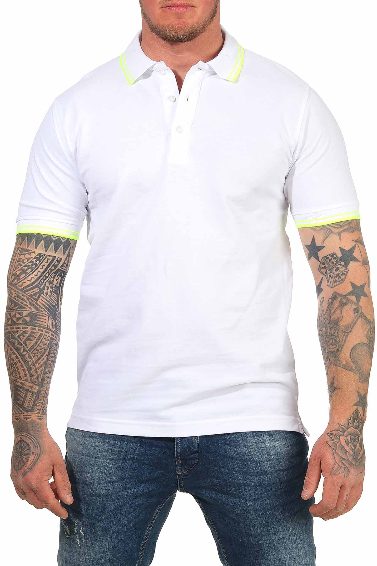 Weißes Herren Poloshirt mit farbiges Akzenten