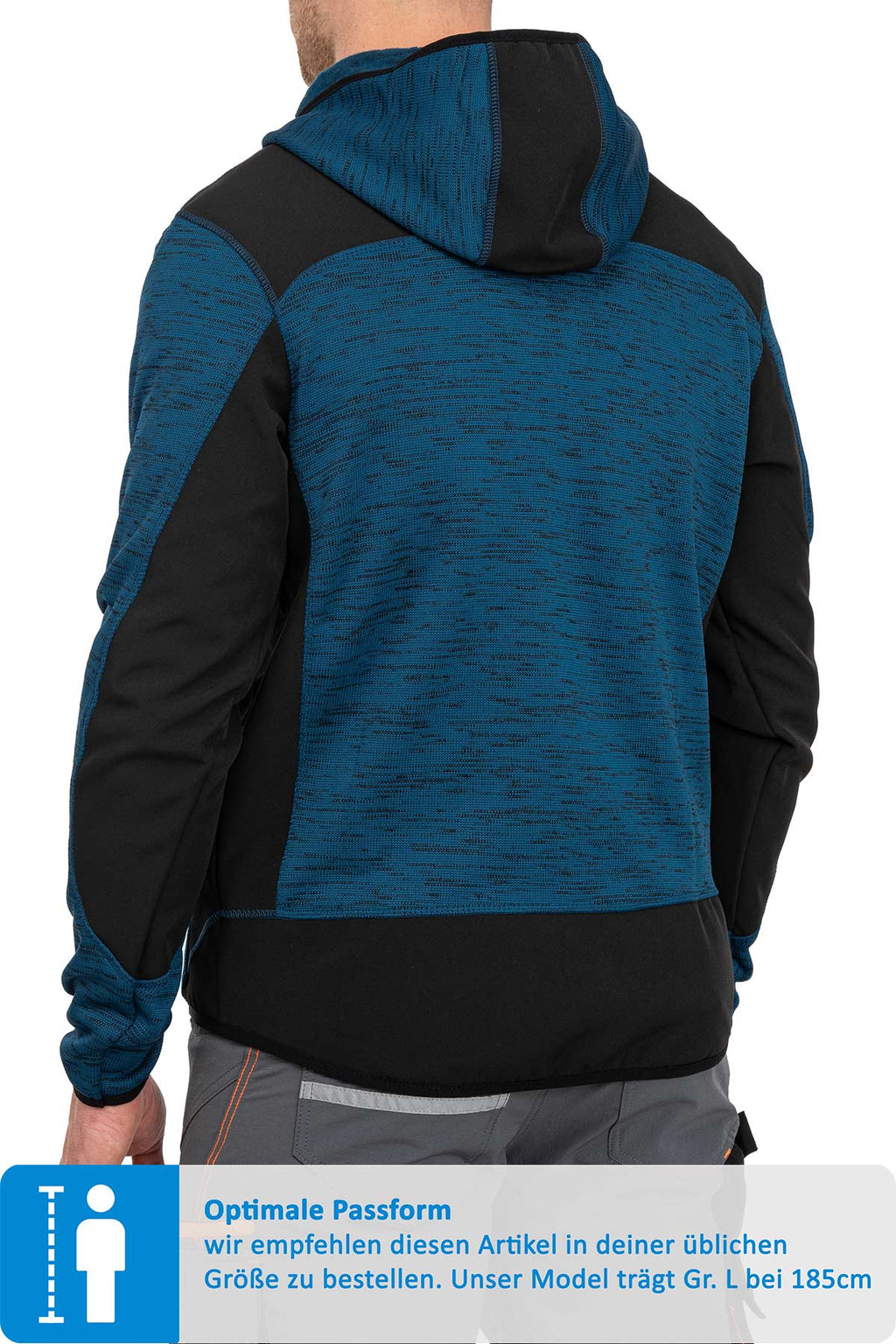 Herren Softshelljacke mit Strickgewebe und Kapuze in Blau