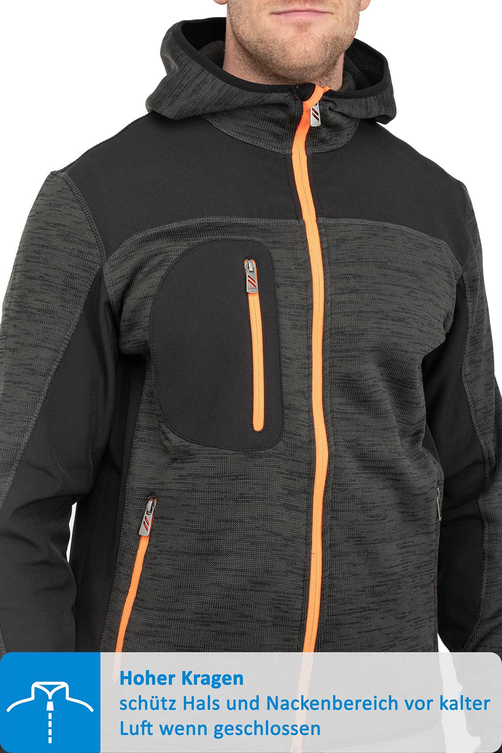 Herren Jacke aus Strickgewebe mit Brusttasche in Anthrazit