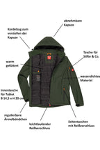 Winterjacke Herren Softshell mit vielen Taschen in Grün