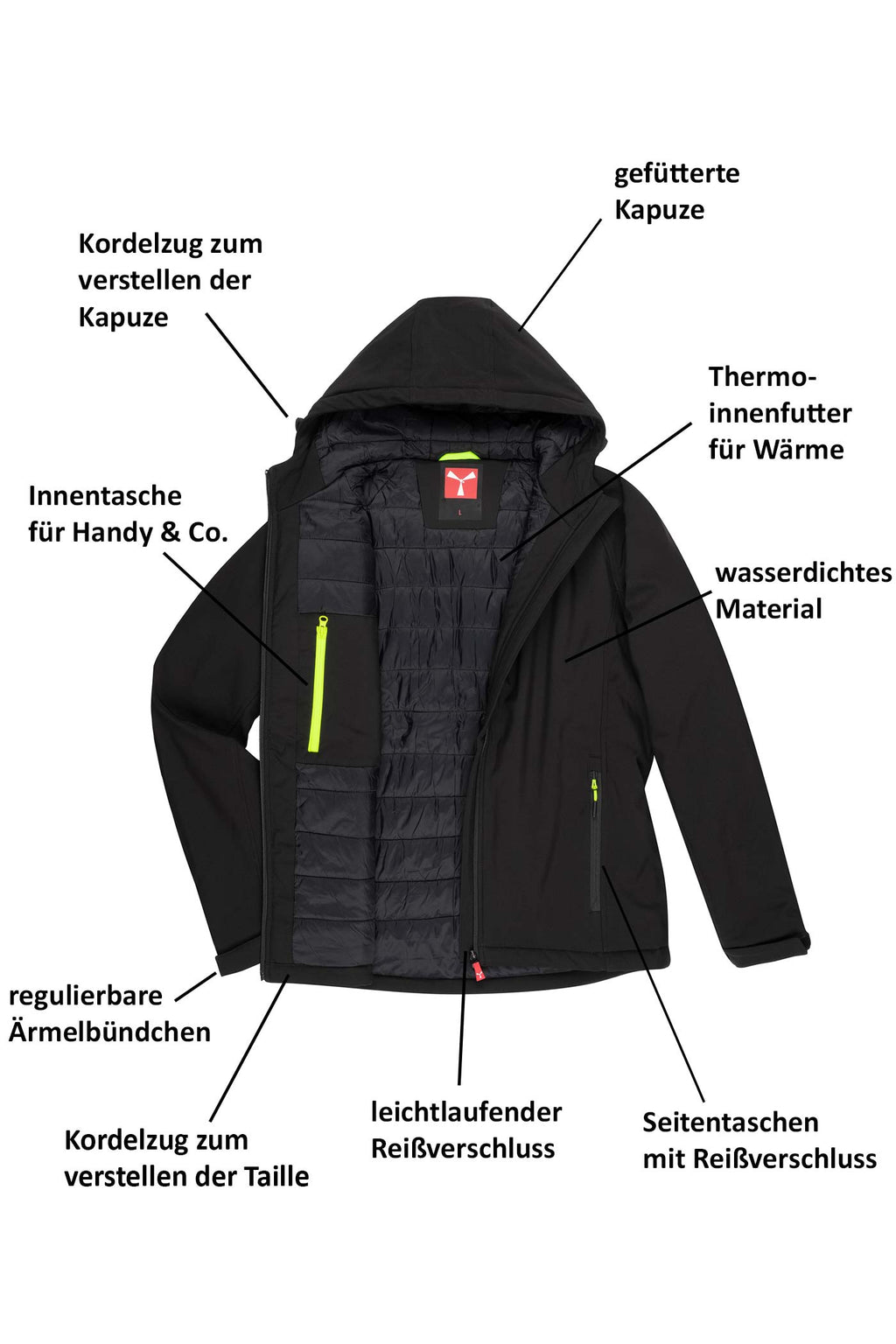 Herren Winterjacke mit vielen Taschen und Reißverschluss in Schwarz
