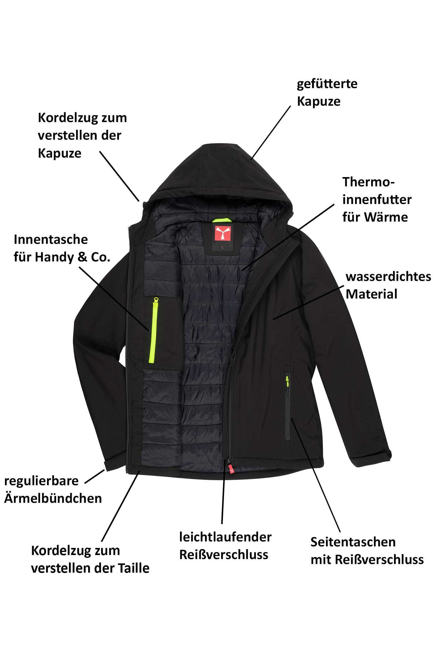 Herren Winterjacke mit vielen Taschen und Reißverschluss in Schwarz