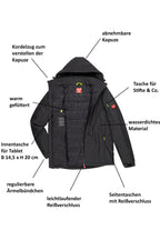 Winterjacke Herren Softshell mit vielen Taschen in Anthrazit