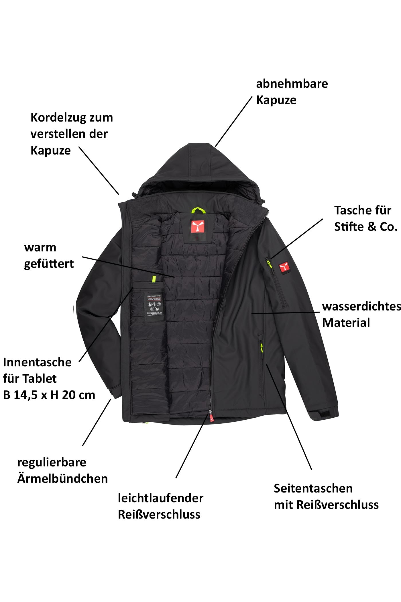 Winterjacke Herren Softshell mit vielen Taschen in Anthrazit