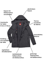 Herren Winterjacke gefüttert mit Seitentasche, Kapuze und Reißverschluss in Anthrazit