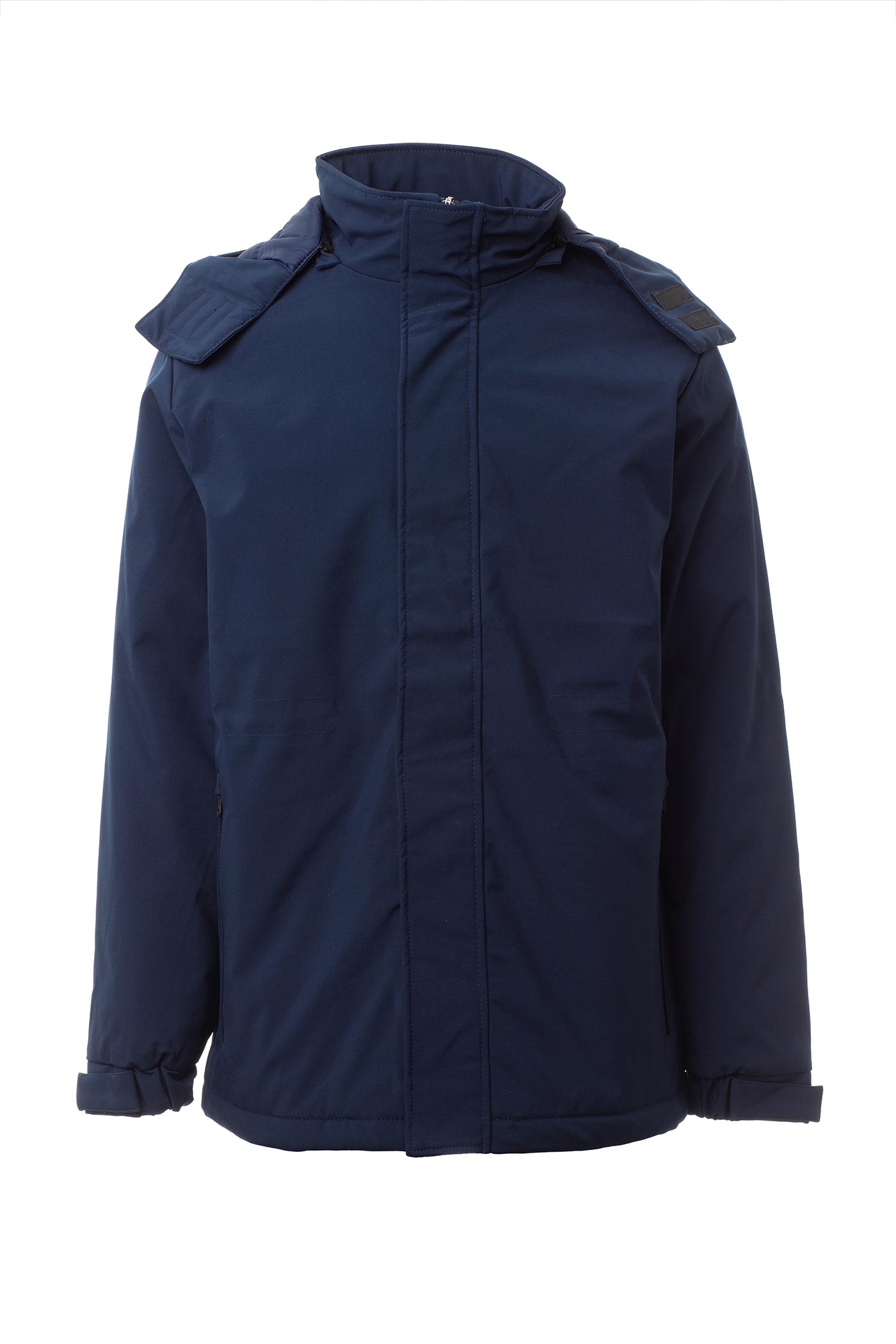 Herren Winterjacke mit Kapuze, Reißverschluss und Klettverschluss in Dunkelblau