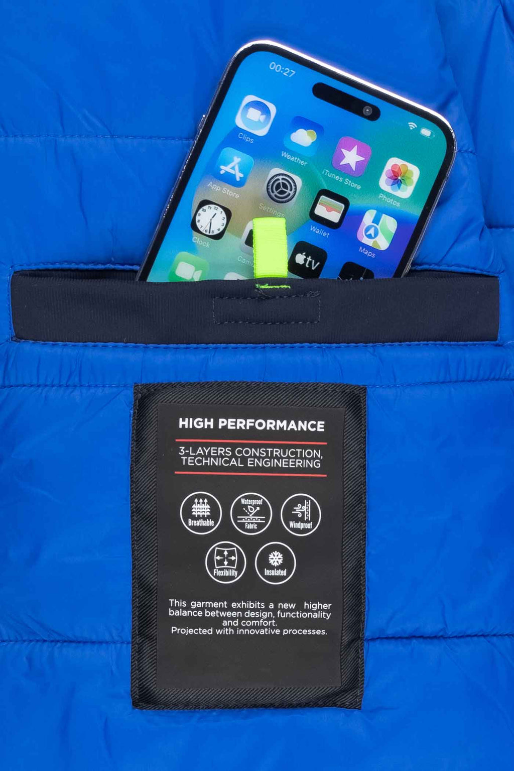 Herren Winterjacke Handytasche und Tablettasche mit Klettverschluss in Dunkelblau