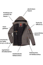 Winterjacke Herren Softshell mit vielen Taschen in Grau